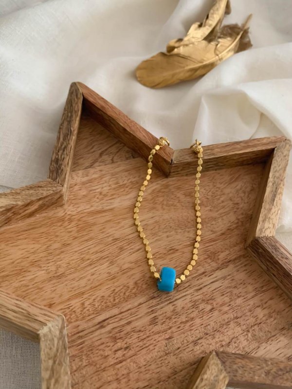Gold Ezme Zincir Cam Taş Halhal
