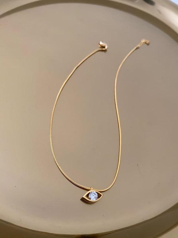 İtalyan Zincir Zirkon Taş Detay Göz Kolye ( 36 cm )
