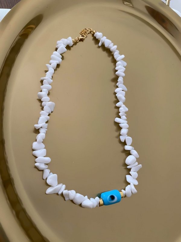 Nazar Detay Beyaz Mercan Kolye (45 cm)