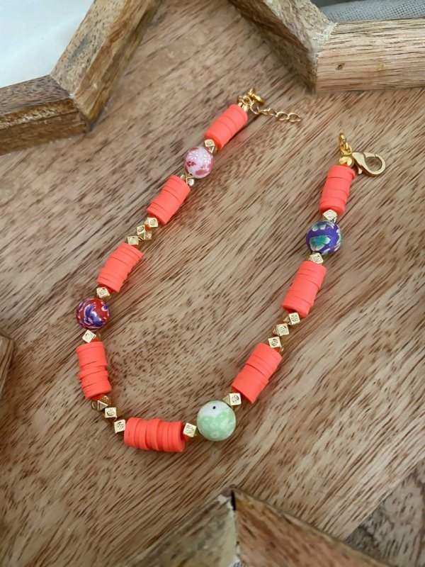 Etnik Desen Topçuklu Neon Fimo Halhal