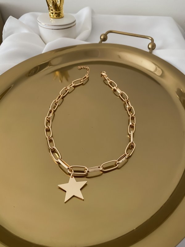 Gold Klasik Zincir Plaka Yıldız Kolye