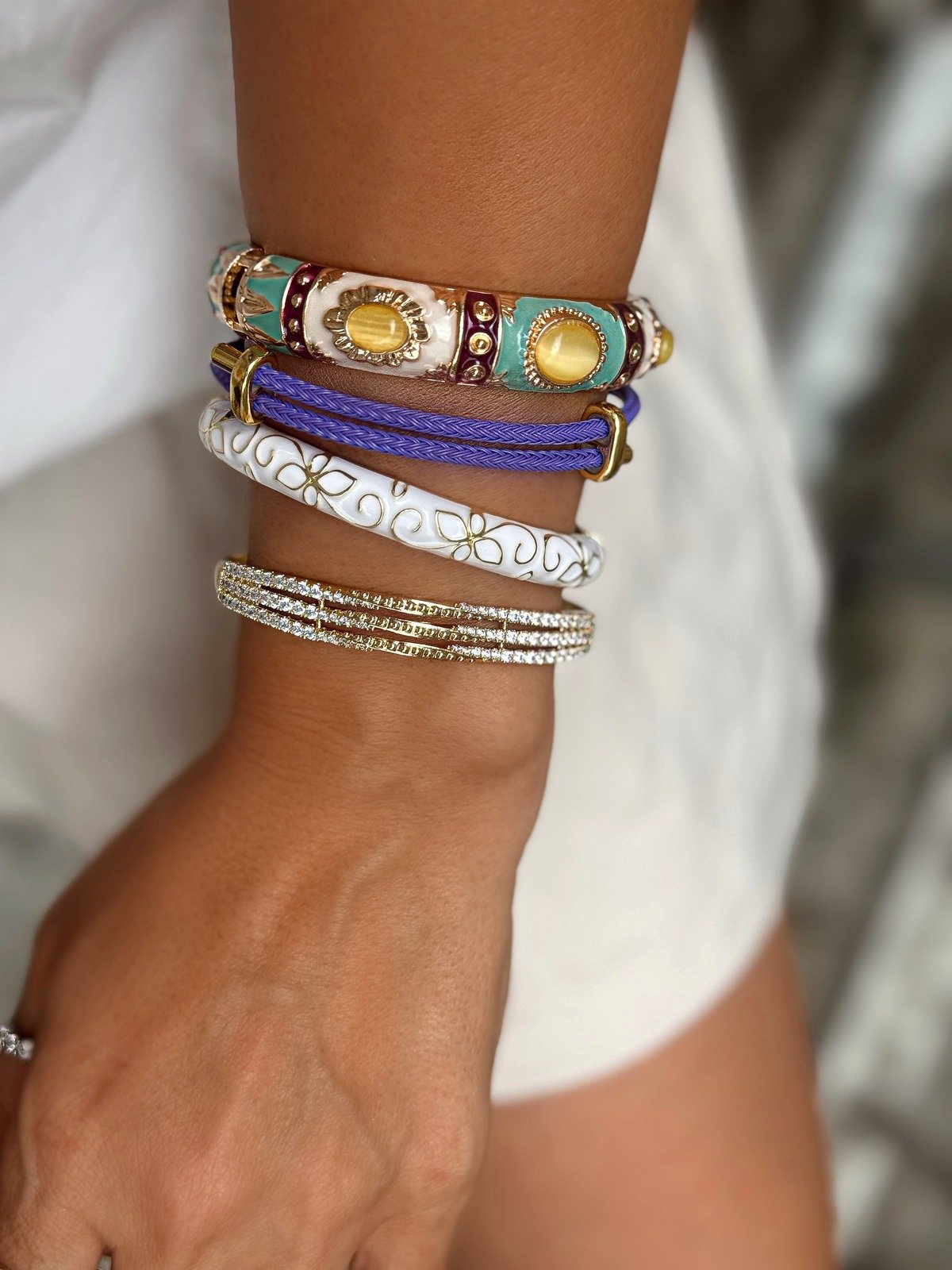 Özel Seri Bal Renk Opal Taş Vintage Kelepçe Bileklik Kombini