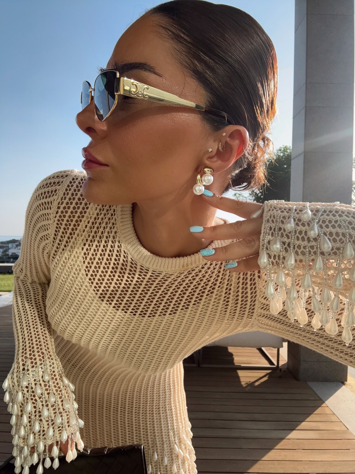 Özel Seri Gold Oval Halkada İnci Küpe Kombini