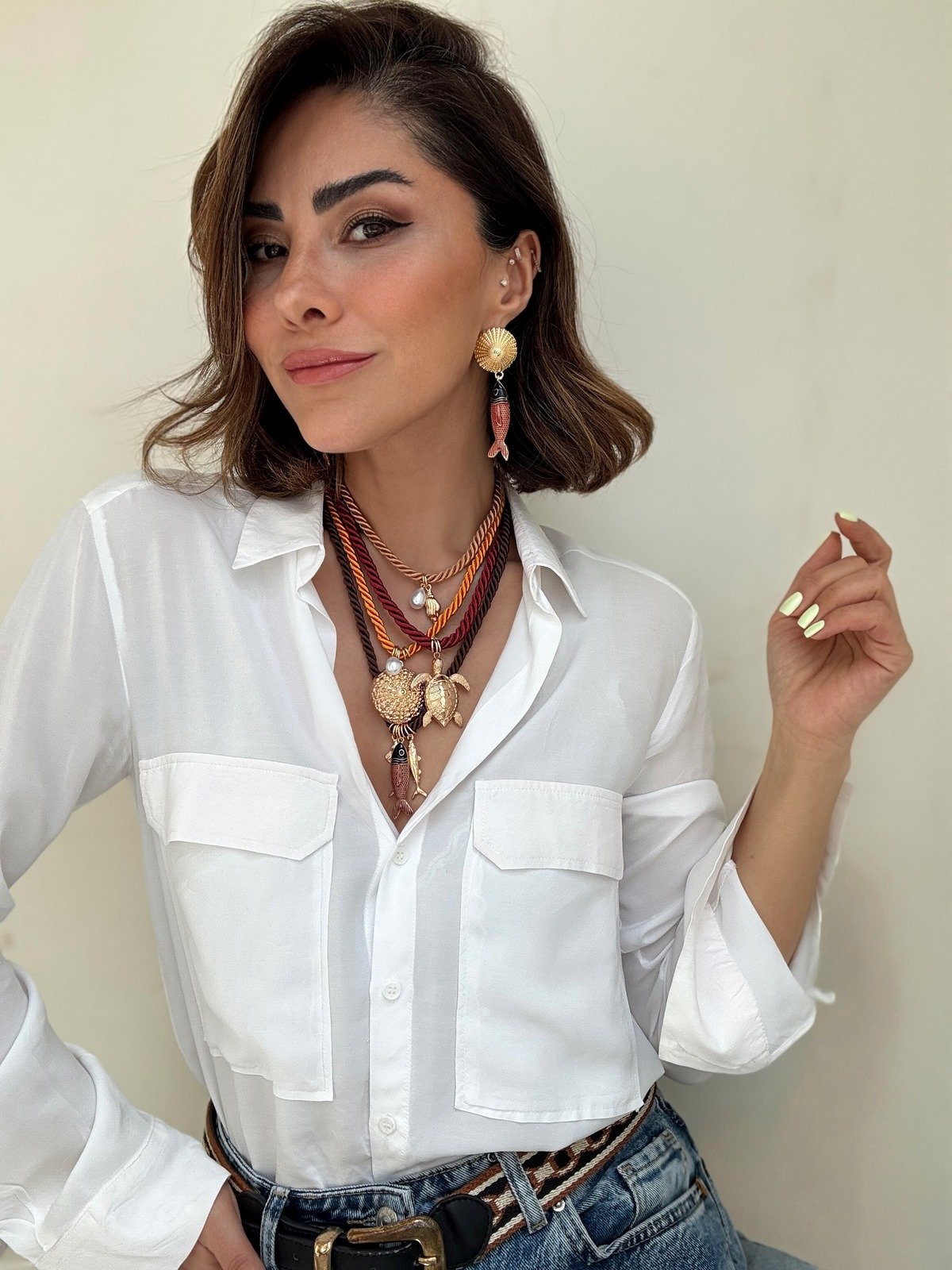 Dörtlü Renkli Burgu İp Çoklu Charm Sallantılı Marka Model Kolye Kombini