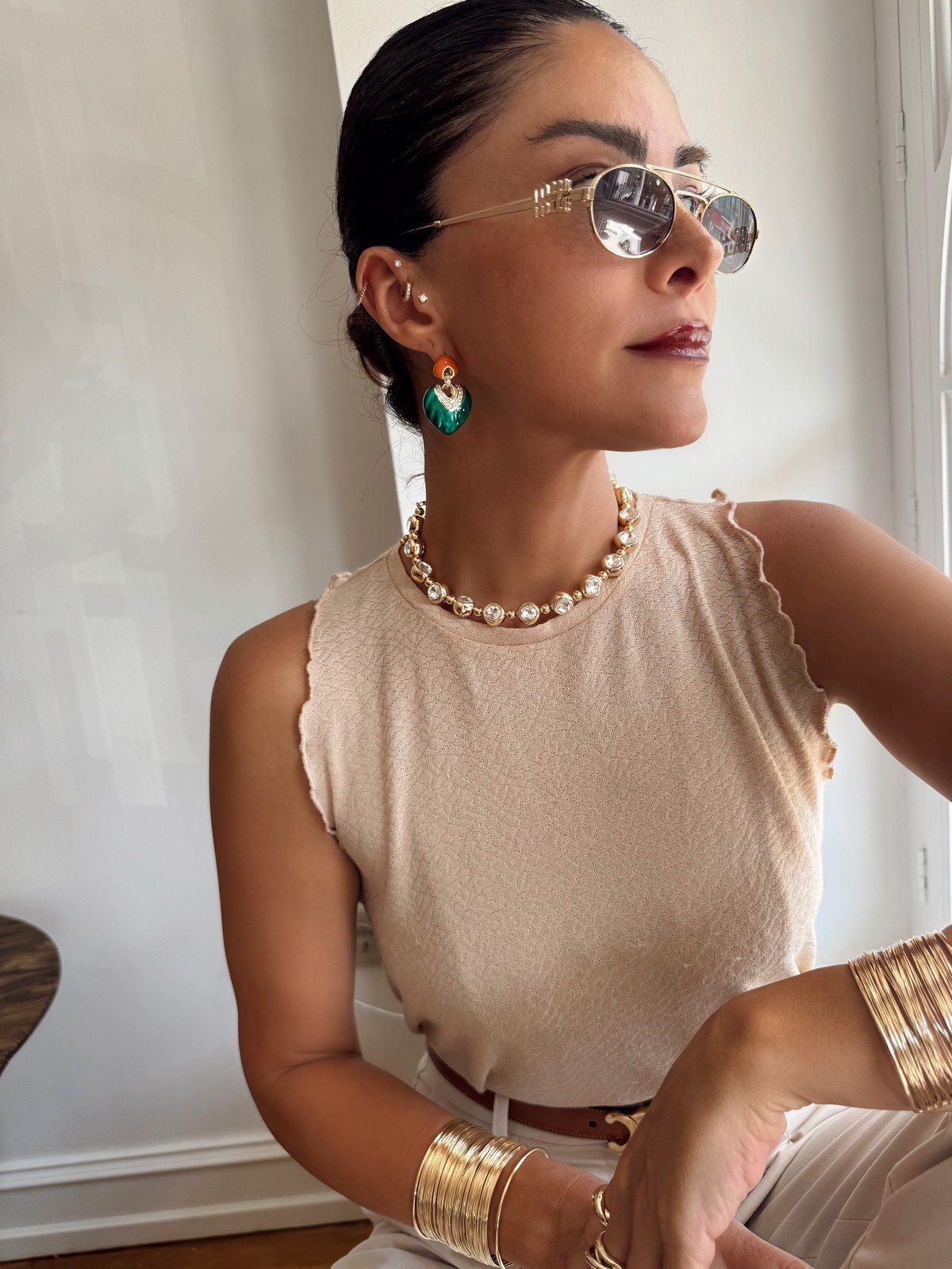 Çift Taraflı Zirkon Taşlı Ve Plaka Topçuk Sıralı Choker Kolye Kombini