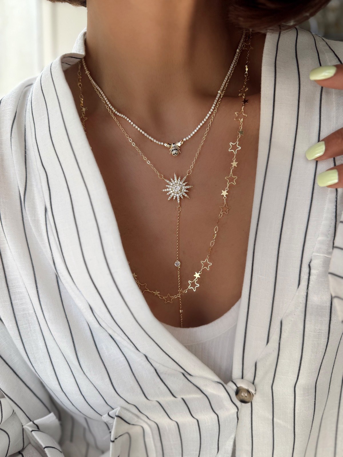 Özel Seri Zirkon Taşlı Kuzey Yıldız Figürlü Y Model Kolye Kombini