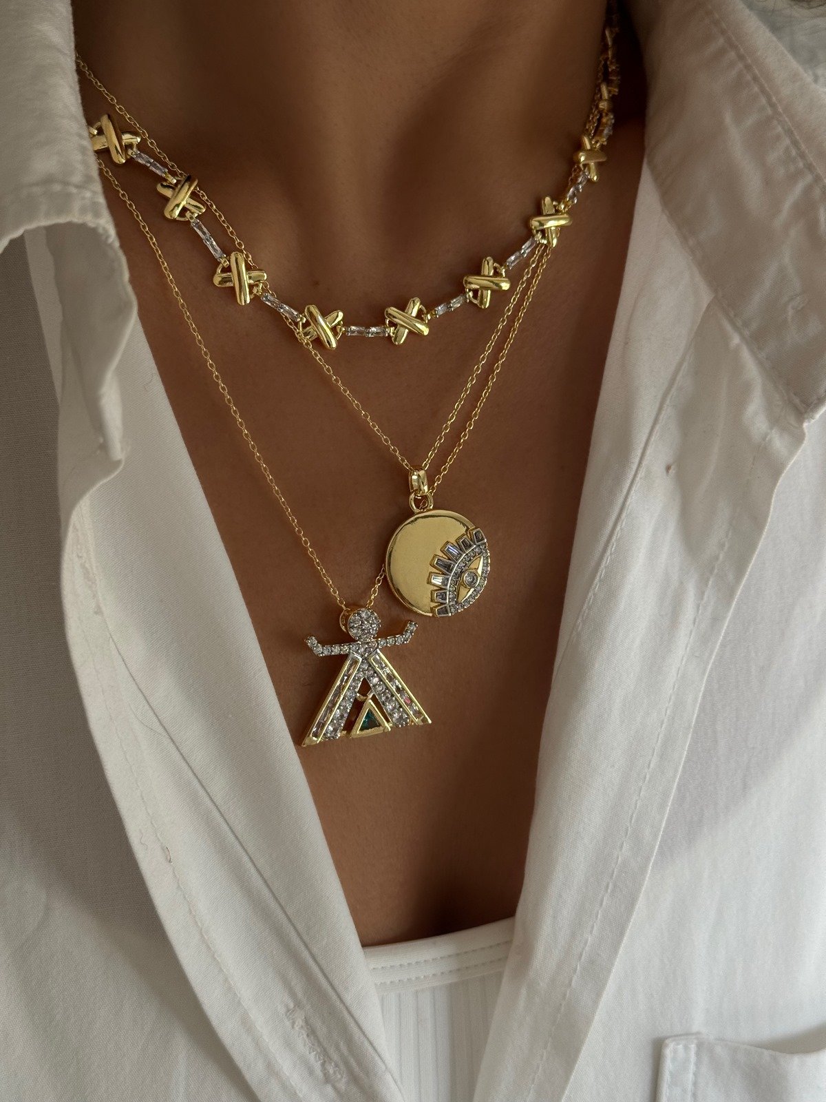  Özel Seri Baget Zirkon Taşlı Plaka X Model Tasarım Kolye Kombini