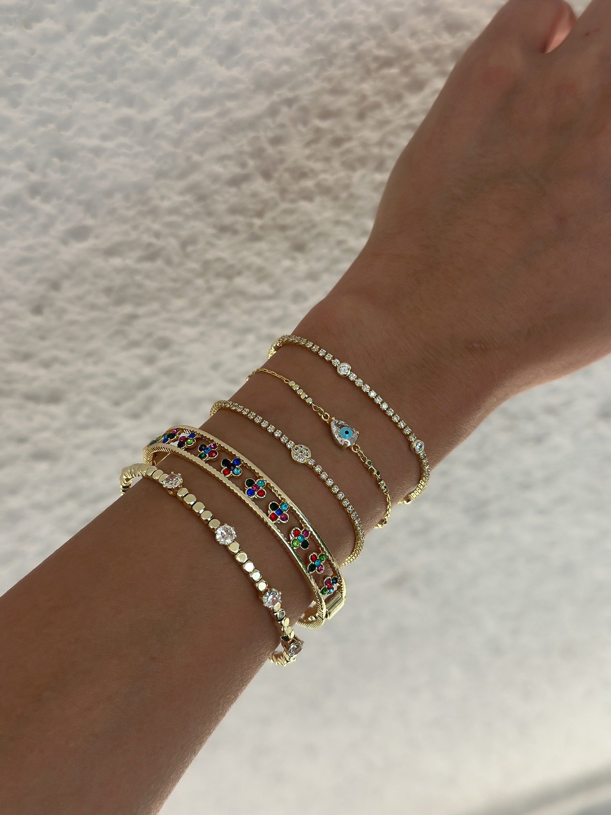 Gold Özel Seri Zirkon Taşlı Minimal Daire Figür Su Yolu Bileklik  Kombini