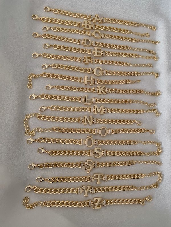 Klasik Zincir Harf Plaka Bileklik (20cm)
