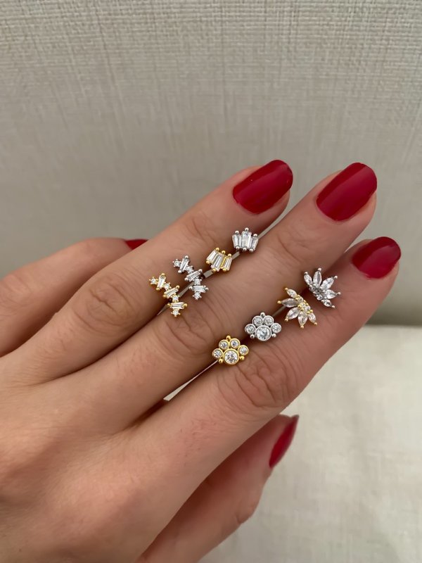 Zirkon Taşlı Çelik Baget Taş Detay Piercing