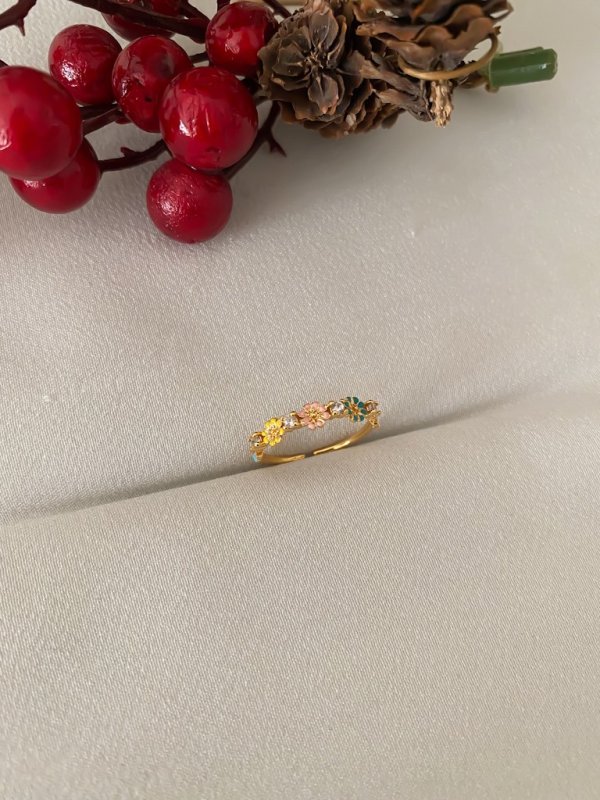 Özel Seri Renkli Mini Çiçek Sıra Yüzük