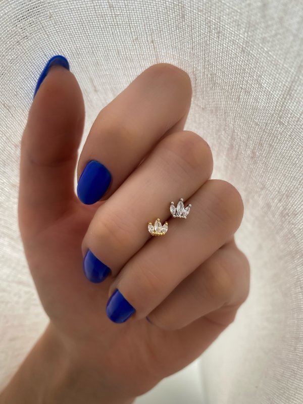 Çelik Minimal Taşlı Taç Piercing