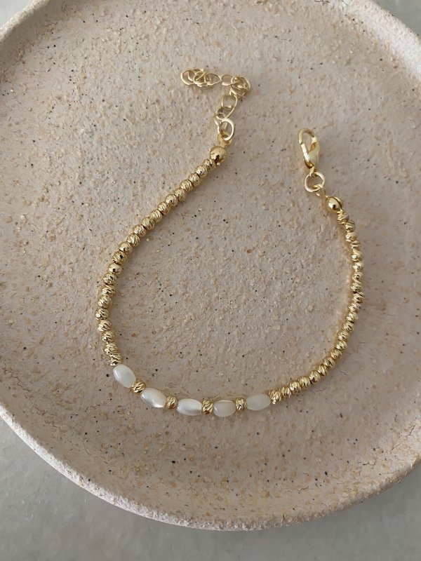 Gold Dorika Sıra Sedef Detay Bileklik (20cm)