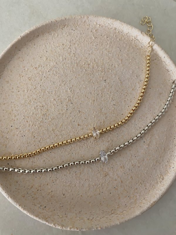 Dişli Geçmeli Zincirde Oval Taş Detay Bileklik (20cm)