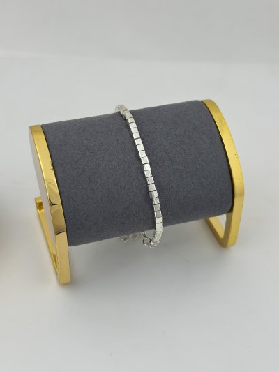 Gümüş Küp Plaka Sıra Bileklik (20cm)