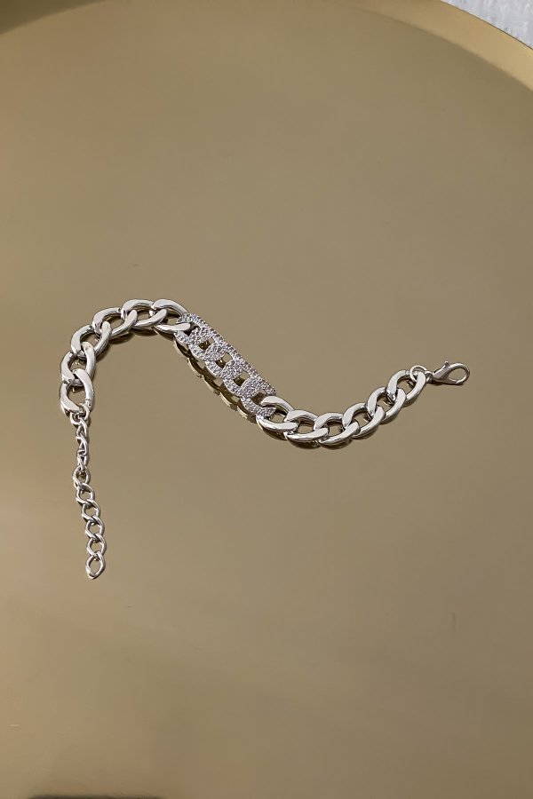 Gümüş Zirkon Taş Detay Zincir Bileklik (21cm)