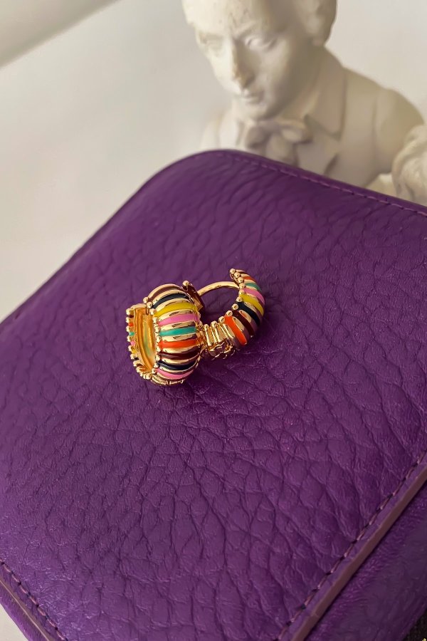 Şerit Renkli Mineli Bombeli Halka Küpe (İç Çap:1.2 Cm)