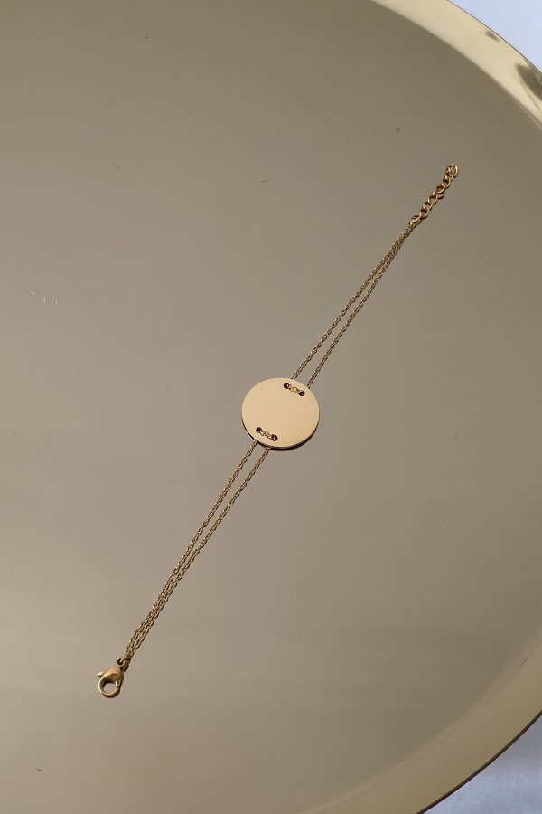 Çelik Çift Zincir Detay Daire Plaka Bileklik (20 Cm)