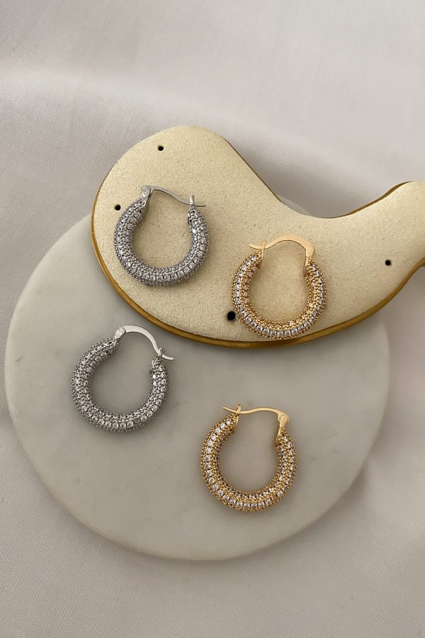 Özel Seri Zirkon Taş Kaplı Boru Halka Küpe ( İç Çap.15mm)