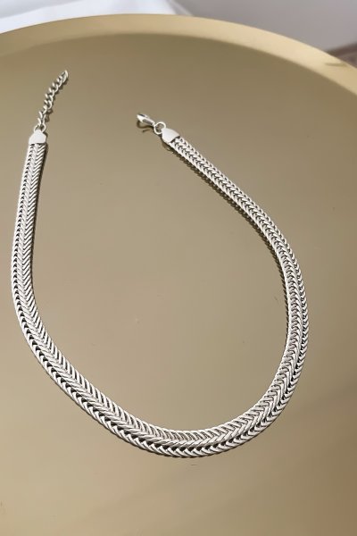 Gümüş Hasır Model Zincir Kolye (45 Cm )