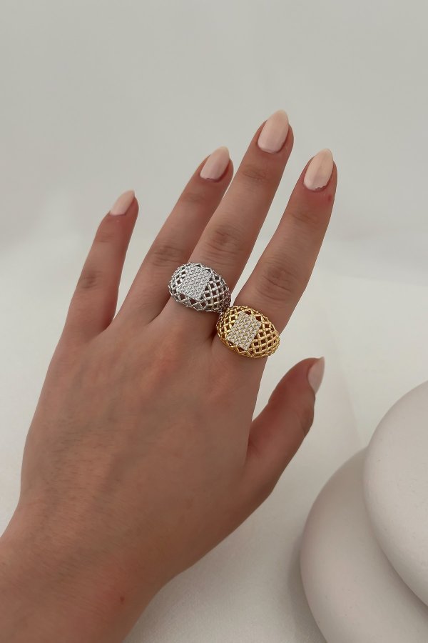 Özel Seri Tel Plaka Üzeri Zirkon Taş Detay Ayarlanabilir Yüzük