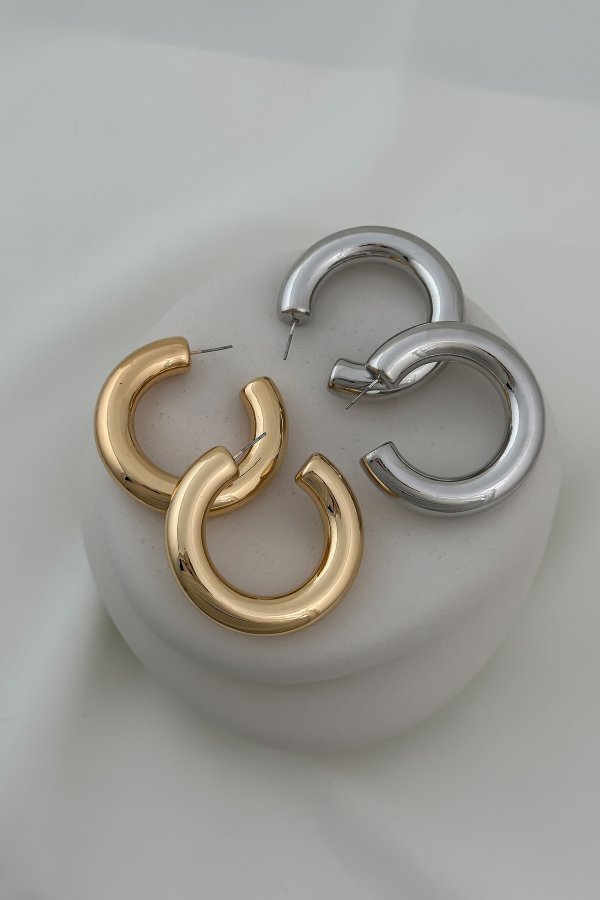 Boru Plaka C Model Halka Küpe (İç Çapı 2.2 Cm)