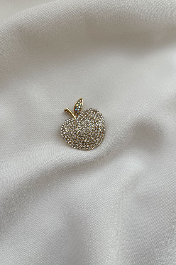 Gold Zirkon Taşlı Elma Broş
