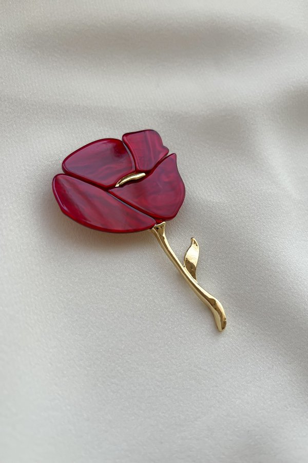 Gold Yaprak Detay Gelincik Broş