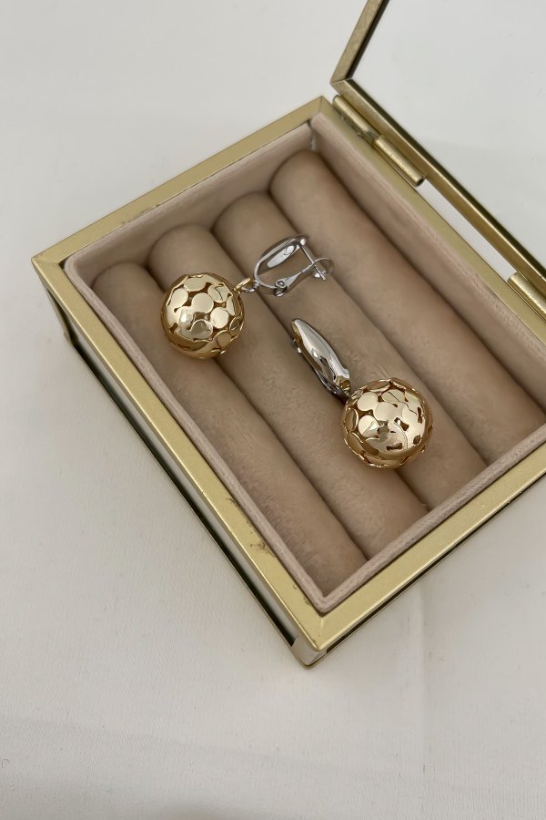 Gümüş Halkada Gold İşlemeli Topçuk Küpe (18 mm Topçuk )