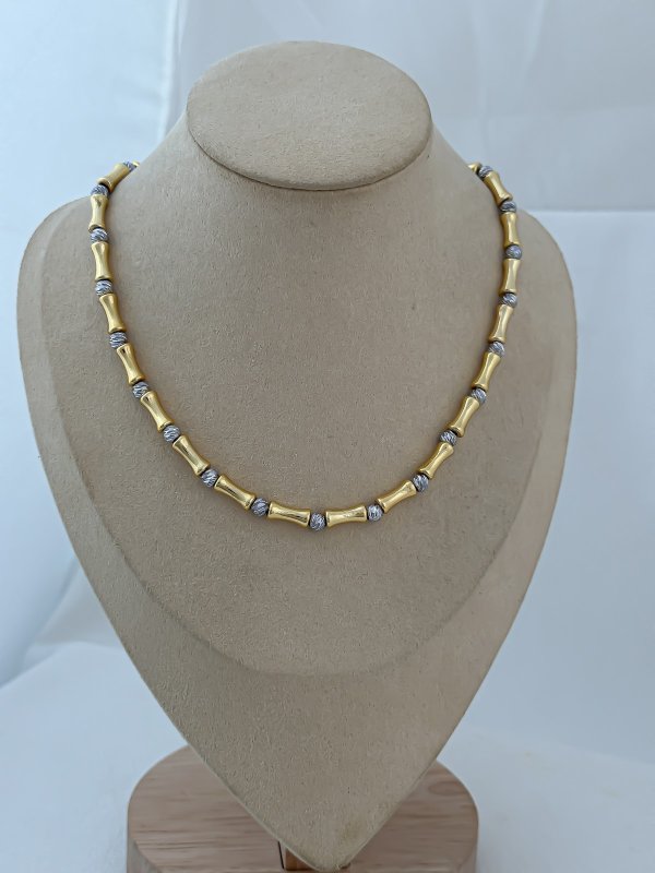 Gold Kemik Plaka Gümüş Dorika Topçuk Sıralı Kolye (44 Cm)