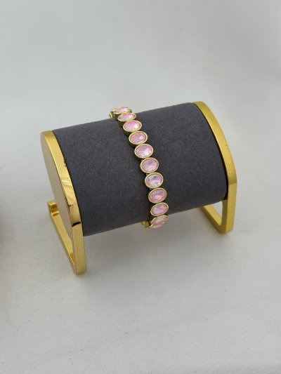 Özel Seri Gold Detay Oval Kristal Pembe 