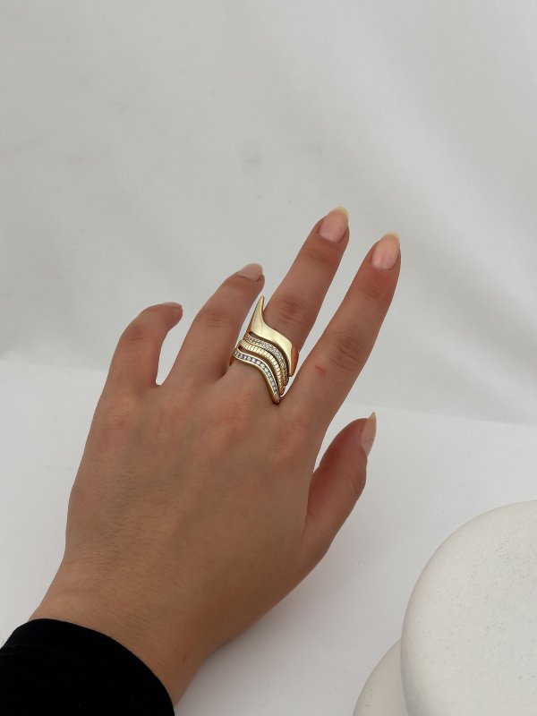 Özel Seri Kıvrım Detay Zirkon Taşlı Dörtlü Tasarım Ayarlanabilir Yüzük