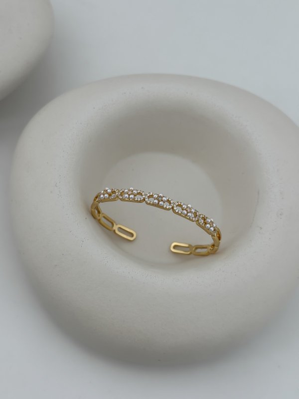 Özel Seri Zirkon Taşlı Mini İnci Çiçek Figür Detay Kelepçe Bileklik