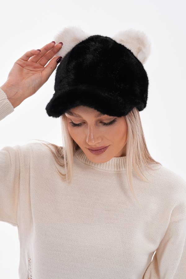 Tavşan Kulaklık Siyah Peluş Kep