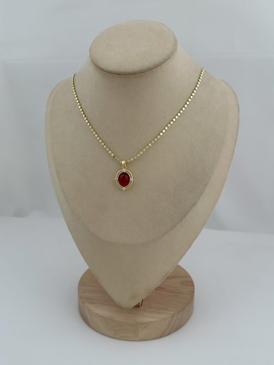 Özel Seri Ezme Zincirde Plaka Kenar Zirkon Taş Detay Oval Kehribar Taşlı Kolye (57 cm)