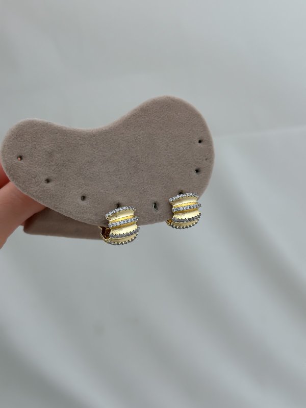 Özel Seri Tırtıklı Zirkon Taş Detay İki Renkli Halka Küpe (İç Çap:9 Mm)