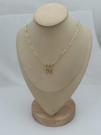 Gold Love Yazılı Oval Zincir Kolye (44cm