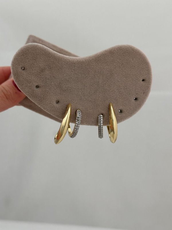 Özel Seri İki Renkli Plaka Zirkon Taşlı İkili Görünüm C Model Halka Küpe