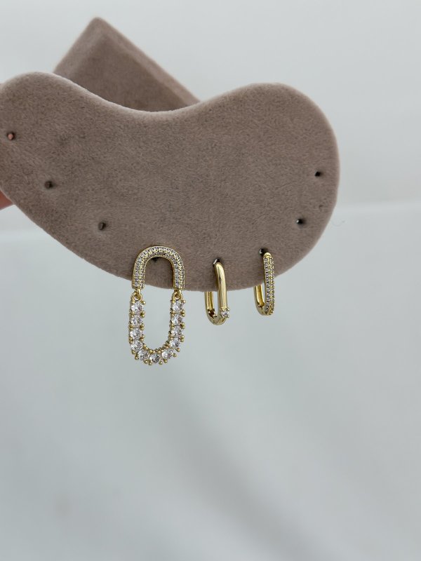 Özel Seri Zirkon Taşlı Oval Halka Model Set Küpe