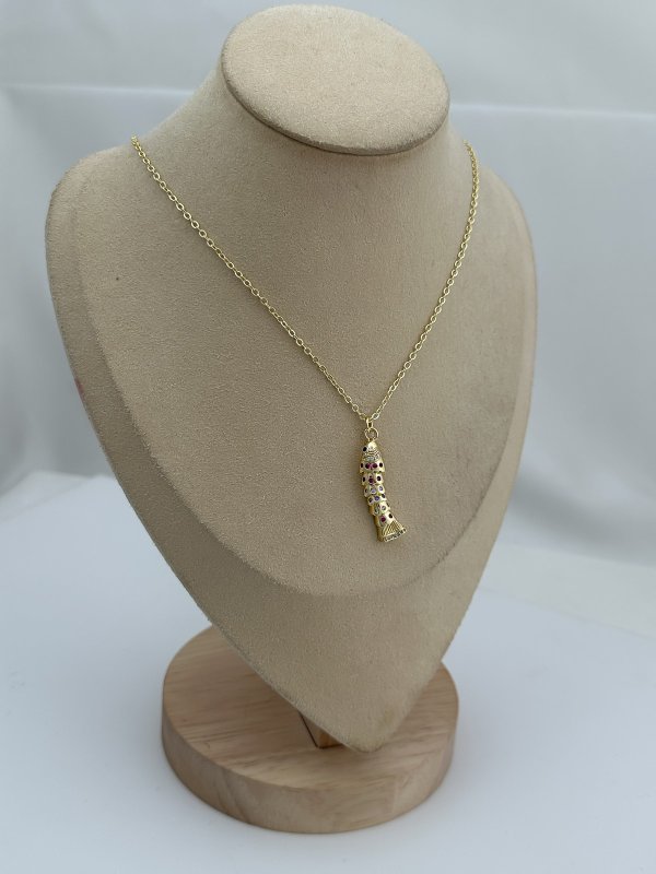 Gold Renkli Zirkon Taşlı Balık Kolye ( 46 Cm )