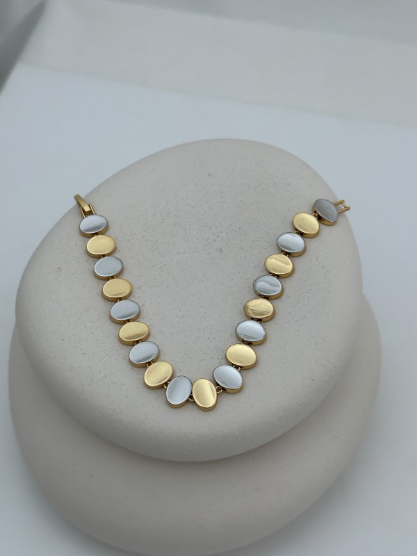 Özel Seri İki Renkli Oval Plaka Sıralı Bileklik ( 19 Cm )