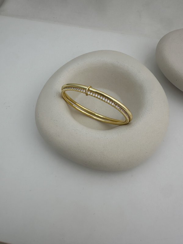 Özel Seri Zirkon Taşlı Boru Plaka İkili Bilezik (İç Çap:5.8 Cm)