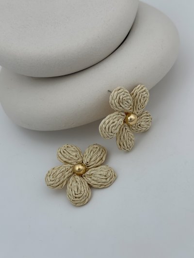 Bej Renk Gold Topçuk Detay Hasır Çiçek F
