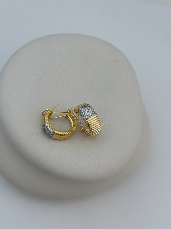Özel Seri Tırtık Plaka Zirkon Taş Detay Halka Küpe (İç Çap:1.9 Cm)