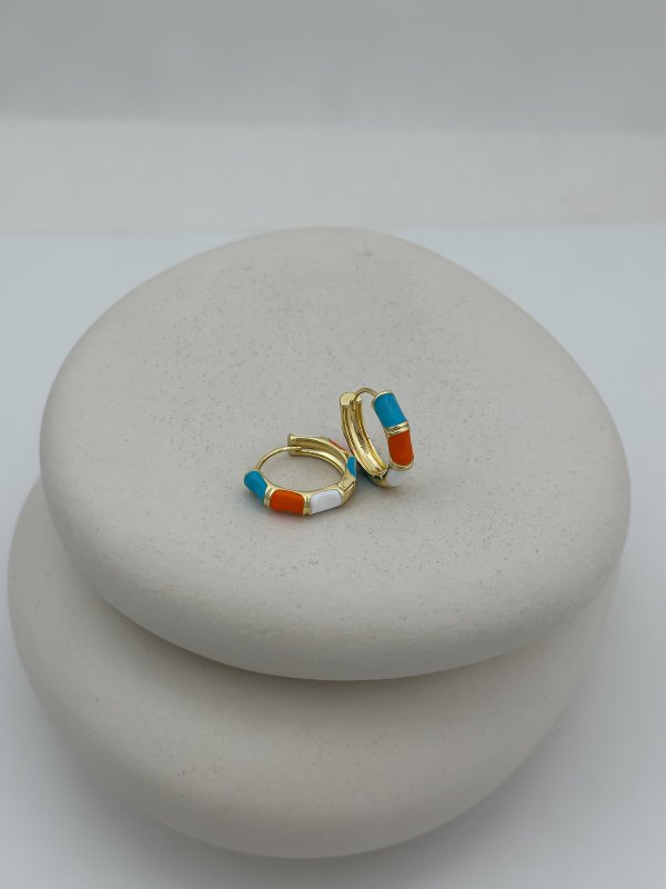 Özel Seri Renkli Mineli Halka Küpe (İç Çap:1.8 Cm)