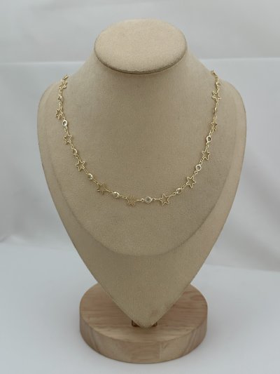 Özel Seri Daire Taşlı İçi Boş Yıldız Figür Sıralı Zincir Kolye (63 Cm)