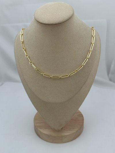 Özel Seri Gold Oval Yassı Plaka Geçmeli Zincir Kolye (61cm)