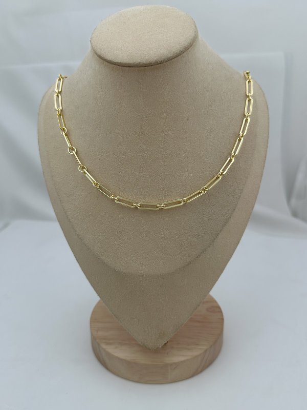 Özel Seri Gold Oval Yassı Plaka Geçmeli Zincir Kolye (61cm)