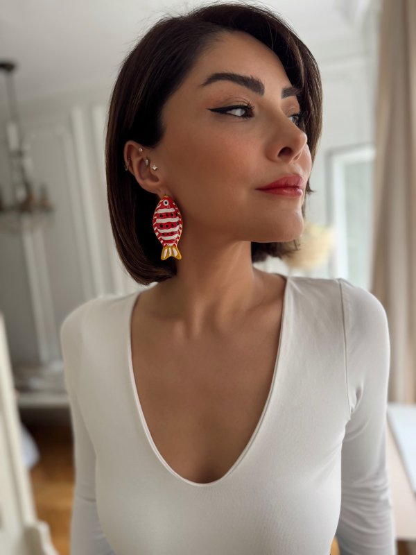 Çizgili Benekli Balık Figür Küpe