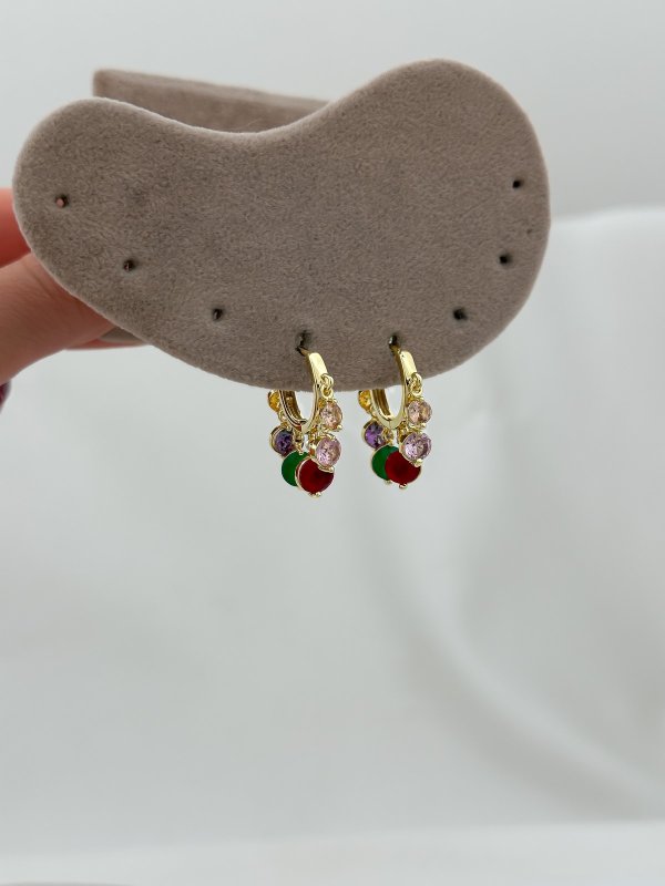 Özel Seri Renkli Taş Sallantılı Shakira Küpe (İç Çap:1.2Cm)